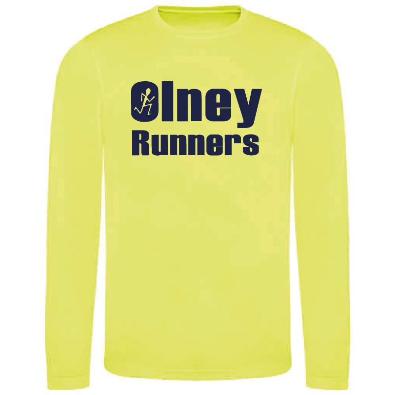 Olney Runners Mens Long Sleeve technical Training T-Shirt - Electric yellow