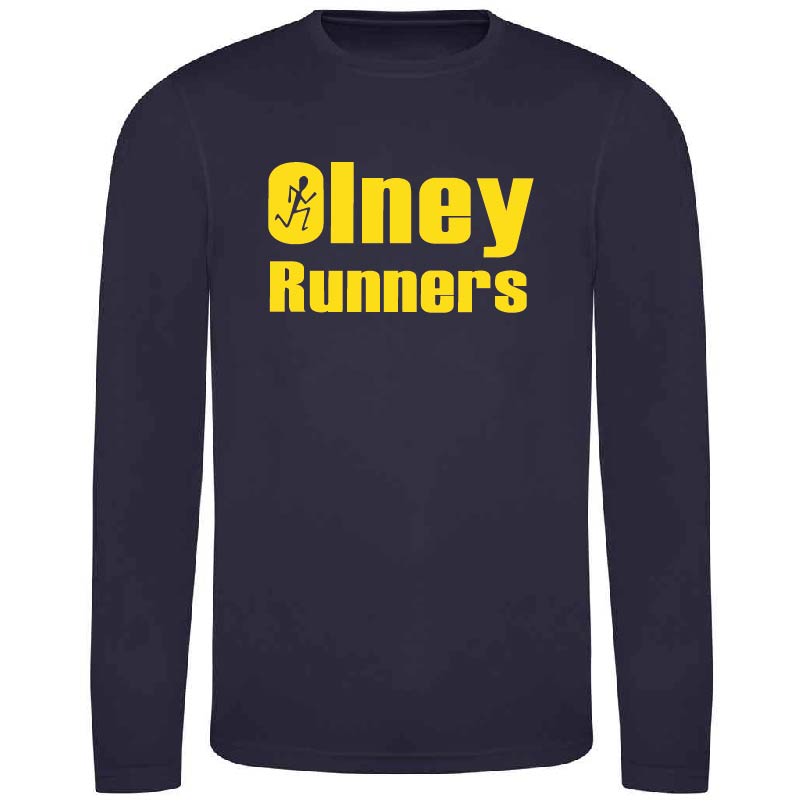 Olney Runners Mens Long Sleeve technical Training T-Shirt - French navy